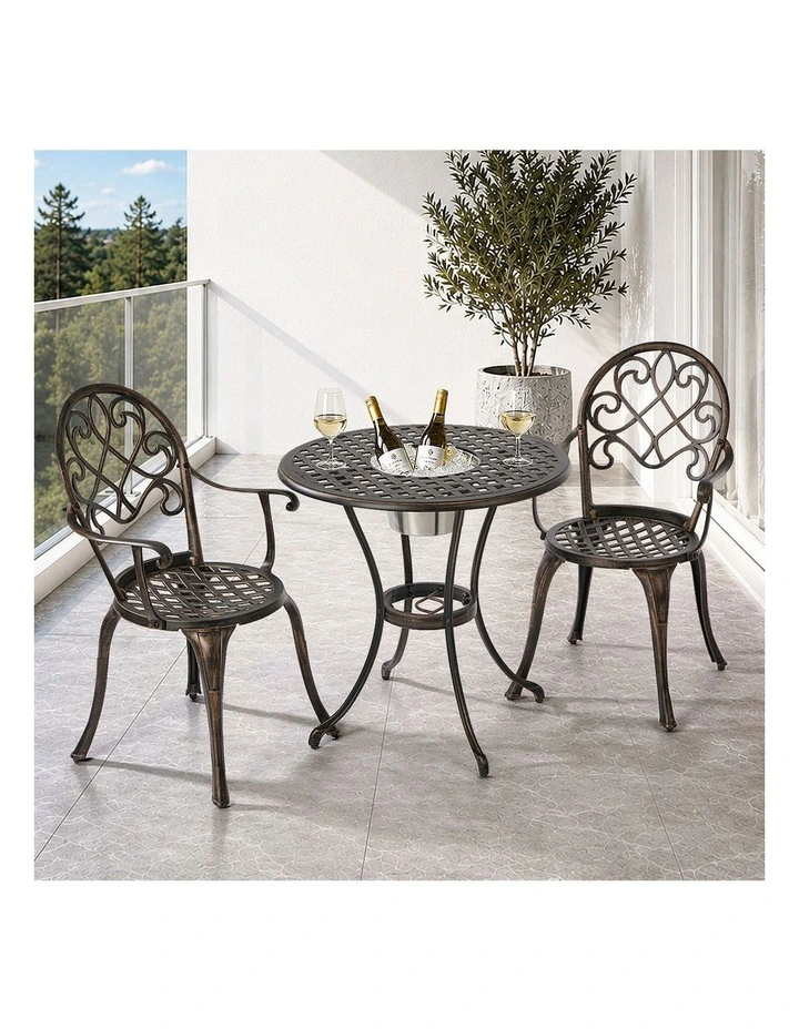 Livsip 3 Pieces Outdoor Patio Set Table Chairs Bistro Setting Cast Aluminium image 7