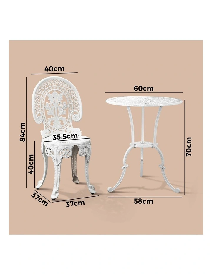 Livsip Outdoor Bistro Setting Cast Aluminium Table and Chair 3PCS Patio Set image 3
