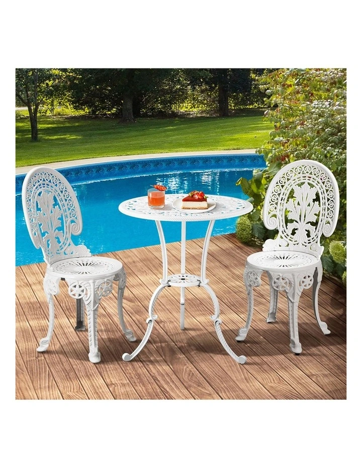 Livsip Outdoor Bistro Setting Cast Aluminium Table and Chair 3PCS Patio Set image 5
