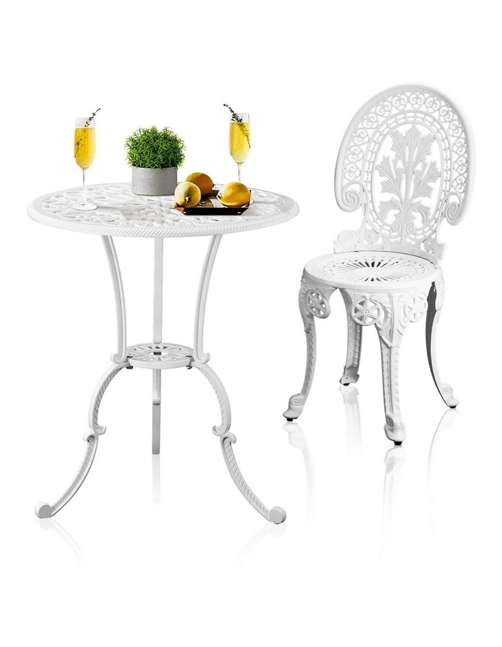 Livsip Outdoor Bistro Setting Cast Aluminium Table and Chair 3PCS Patio Set image 7