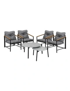 Livsip 6PC Outdoor Patio Furniture Set 70CM Round Grey Marble Table Sets