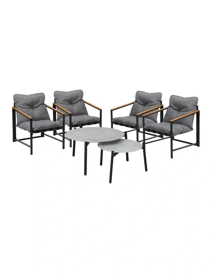 Livsip 6PC Outdoor Patio Furniture Set 70CM Round Grey Marble Table Sets image 1
