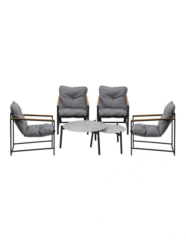 Livsip 6PC Outdoor Patio Furniture Set 70CM Round Grey Marble Table Sets image 2