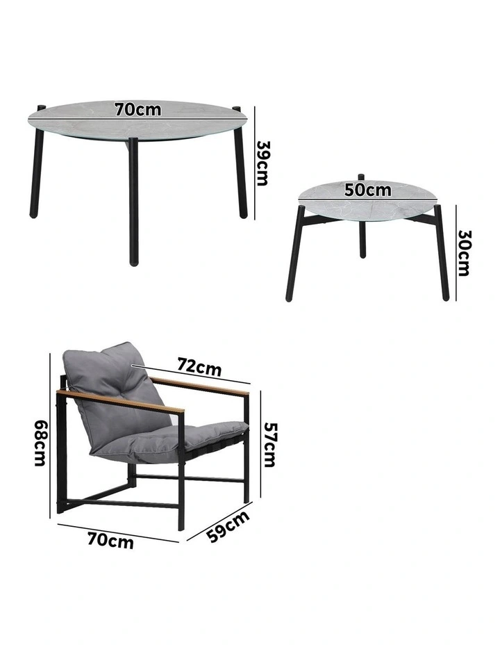 Livsip 6PC Outdoor Patio Furniture Set 70CM Round Grey Marble Table Sets image 3