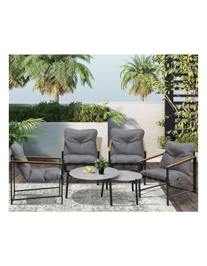 Livsip 6PC Outdoor Patio Furniture Set 70CM Round Grey Marble Table Sets image 5