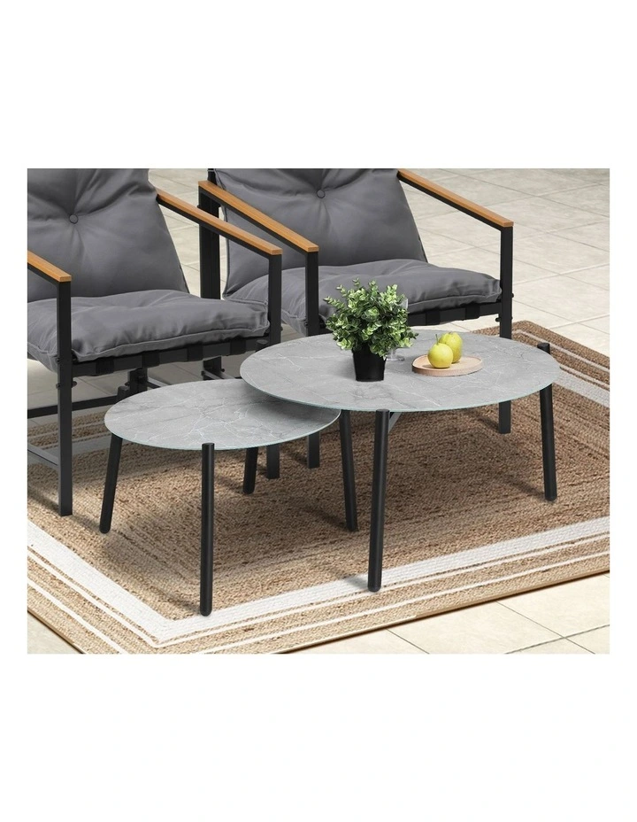 Livsip 6PC Outdoor Patio Furniture Set 70CM Round Grey Marble Table Sets image 6