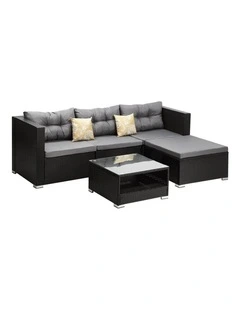 Livsip Outdoor Sofa Set 4 Seater Corner Modular Lounge Setting Black