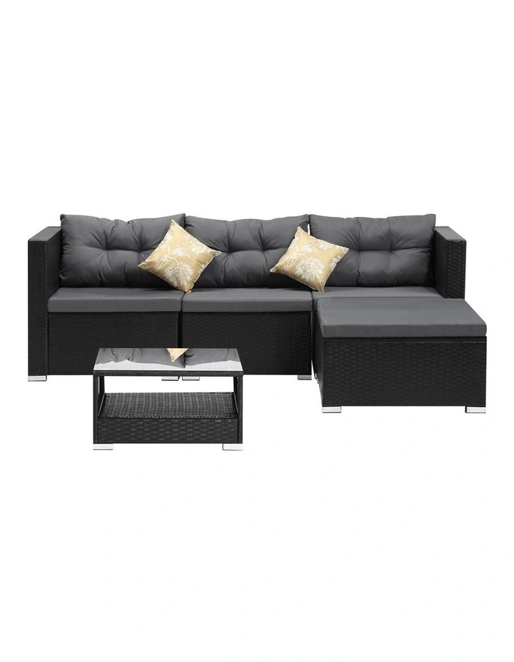 Livsip Outdoor Sofa Set 4 Seater Corner Modular Lounge Setting Black image 2
