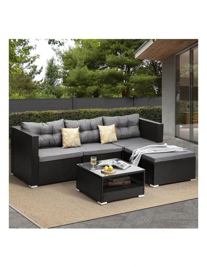 Livsip Outdoor Sofa Set 4 Seater Corner Modular Lounge Setting Black image 4