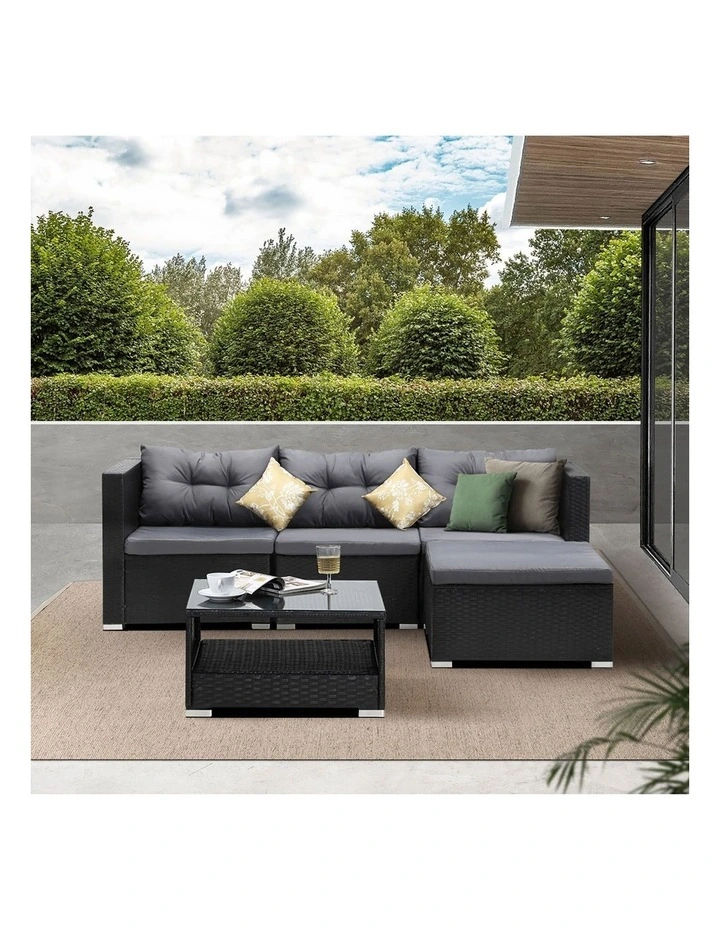 Livsip Outdoor Sofa Set 4 Seater Corner Modular Lounge Setting Black image 5