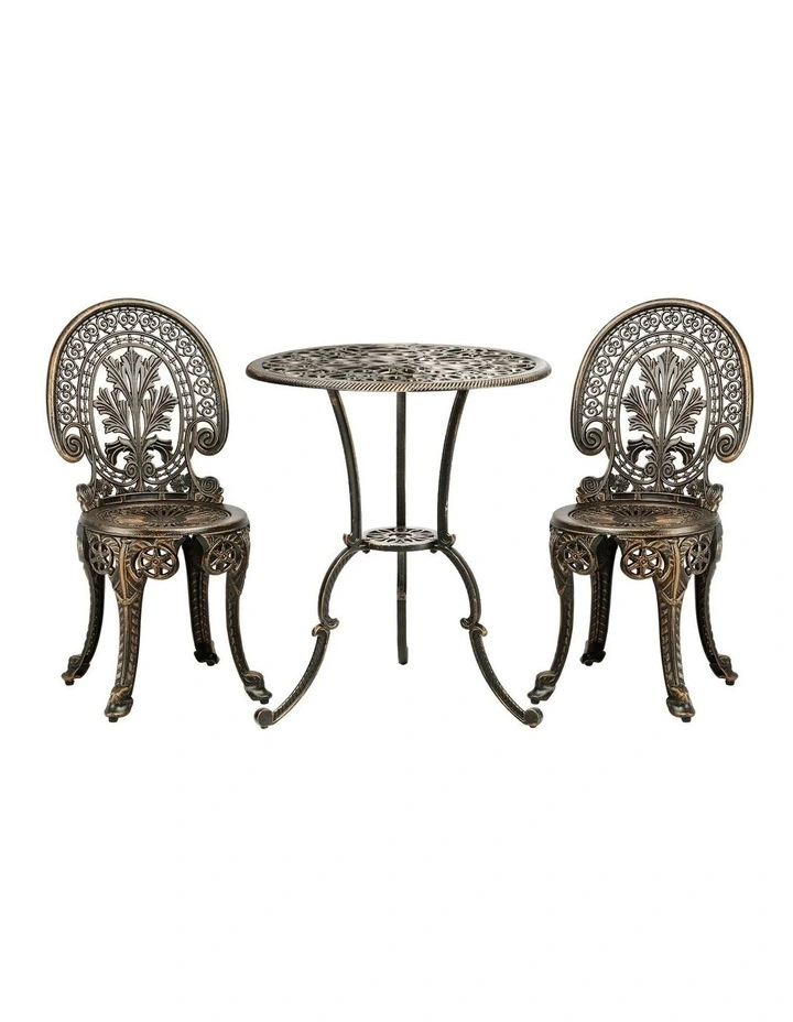 Livsip Outdoor Furniture Bistro Set 3pcs Chair Table Cast Aluminium Patio Garden image 1