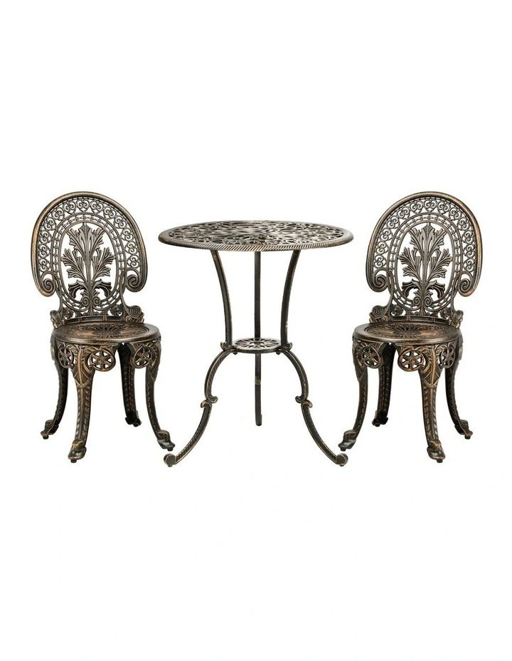 Livsip Outdoor Furniture Bistro Set 3pcs Chair Table Cast Aluminium Patio Garden image 2
