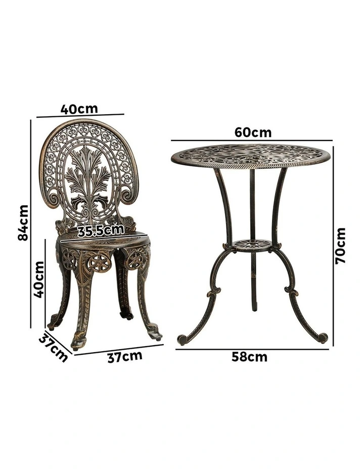 Livsip Outdoor Furniture Bistro Set 3pcs Chair Table Cast Aluminium Patio Garden image 3