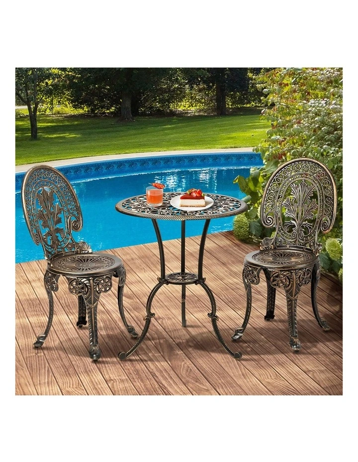Livsip Outdoor Furniture Bistro Set 3pcs Chair Table Cast Aluminium Patio Garden image 5