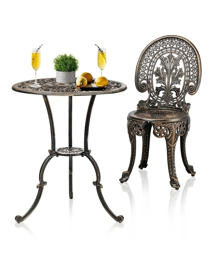 Livsip Outdoor Furniture Bistro Set 3pcs Chair Table Cast Aluminium Patio Garden image 7