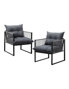 Livsip 2PCS Outdoor Furniture Patio Chairs Garden Lounge Sofa Set PE Wicker Grey