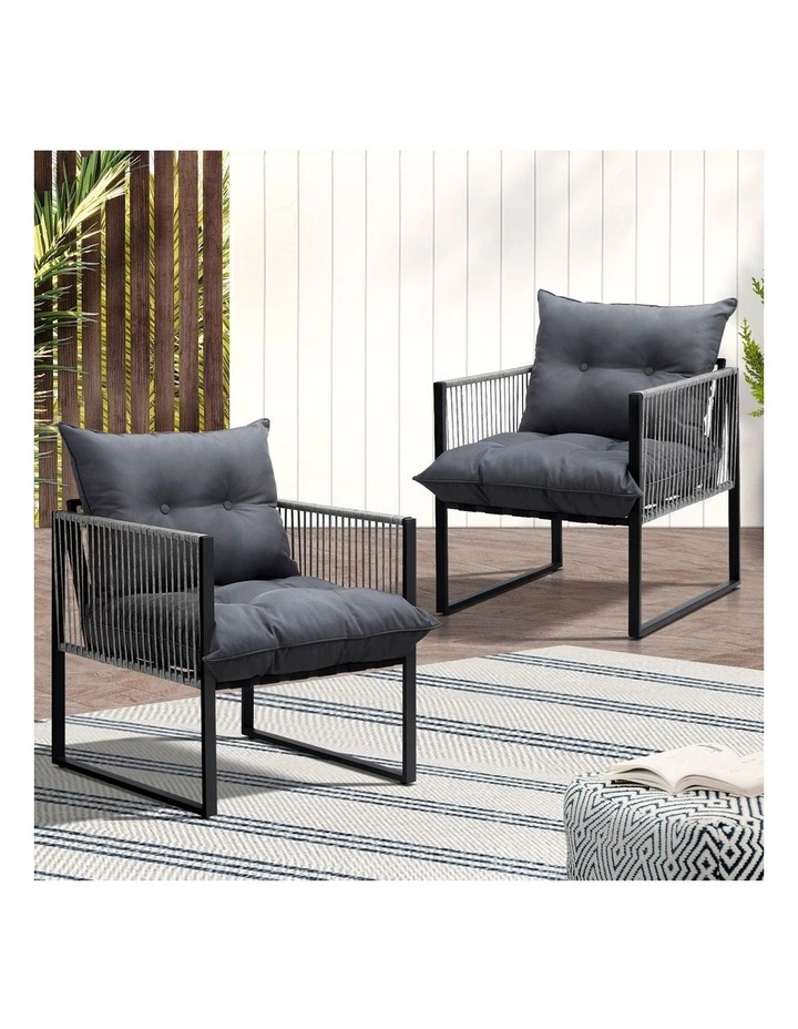 Livsip 2PCS Outdoor Furniture Patio Chairs Garden Lounge Sofa Set PE Wicker Grey image 4