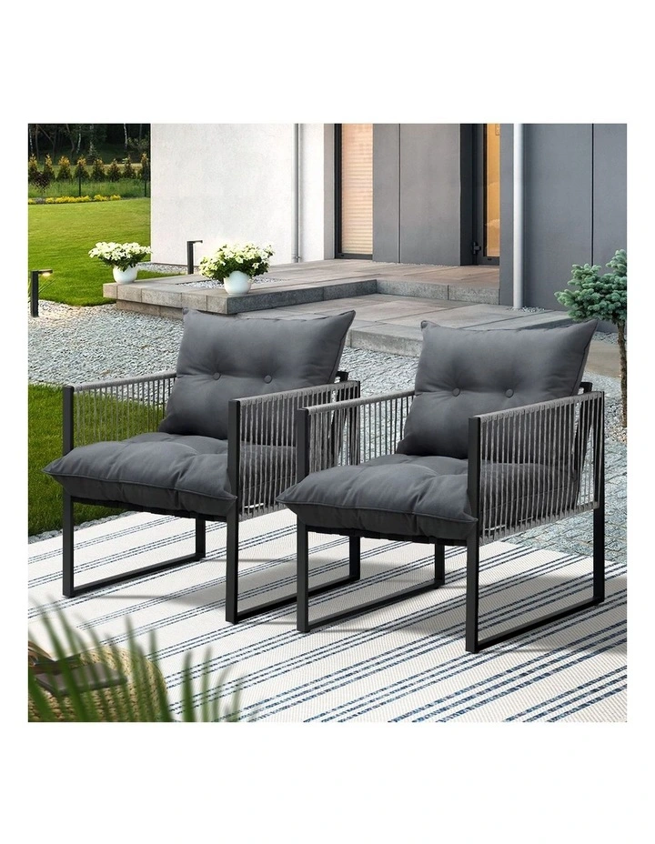 Livsip 2PCS Outdoor Furniture Patio Chairs Garden Lounge Sofa Set PE Wicker Grey image 5