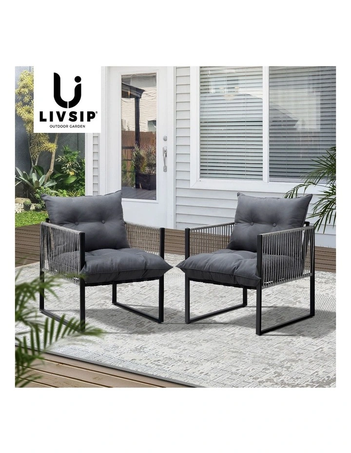 Livsip 2PCS Outdoor Furniture Patio Chairs Garden Lounge Sofa Set PE Wicker Grey image 7