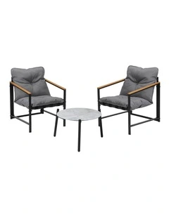 Livsip 3PC Outdoor Patio Furniture Set Bistro Sets 50CM Round Grey Marble Table