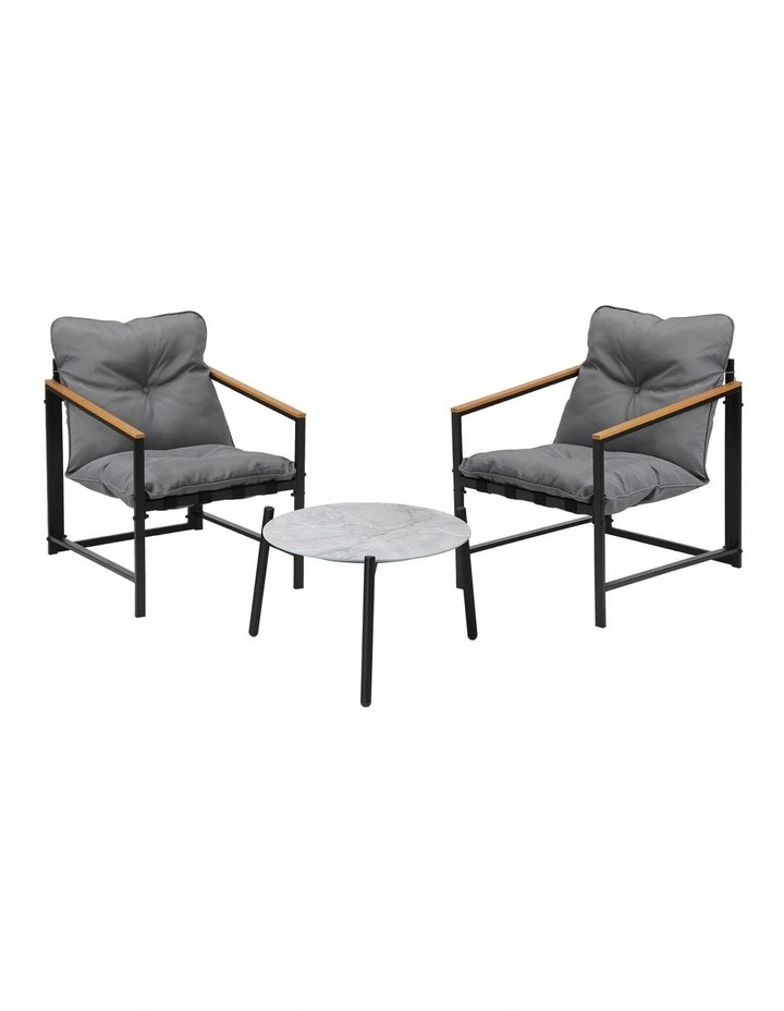 Livsip 3PC Outdoor Patio Furniture Set Bistro Sets 50CM Round Grey Marble Table image 1