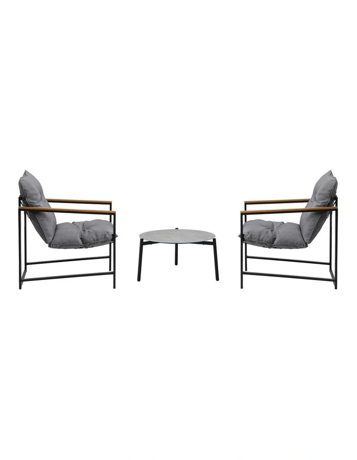 Livsip 3PC Outdoor Patio Furniture Set Bistro Sets 50CM Round Grey Marble Table image 2