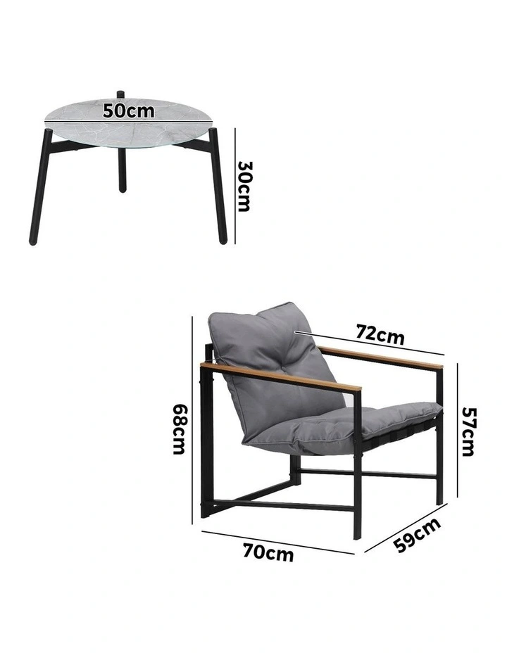 Livsip 3PC Outdoor Patio Furniture Set Bistro Sets 50CM Round Grey Marble Table image 3