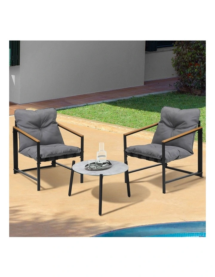 Livsip 3PC Outdoor Patio Furniture Set Bistro Sets 50CM Round Grey Marble Table image 4
