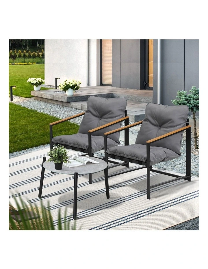 Livsip 3PC Outdoor Patio Furniture Set Bistro Sets 50CM Round Grey Marble Table image 5