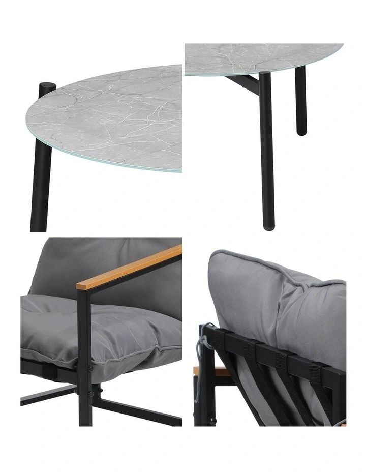 Livsip 3PC Outdoor Patio Furniture Set Bistro Sets 50CM Round Grey Marble Table image 6