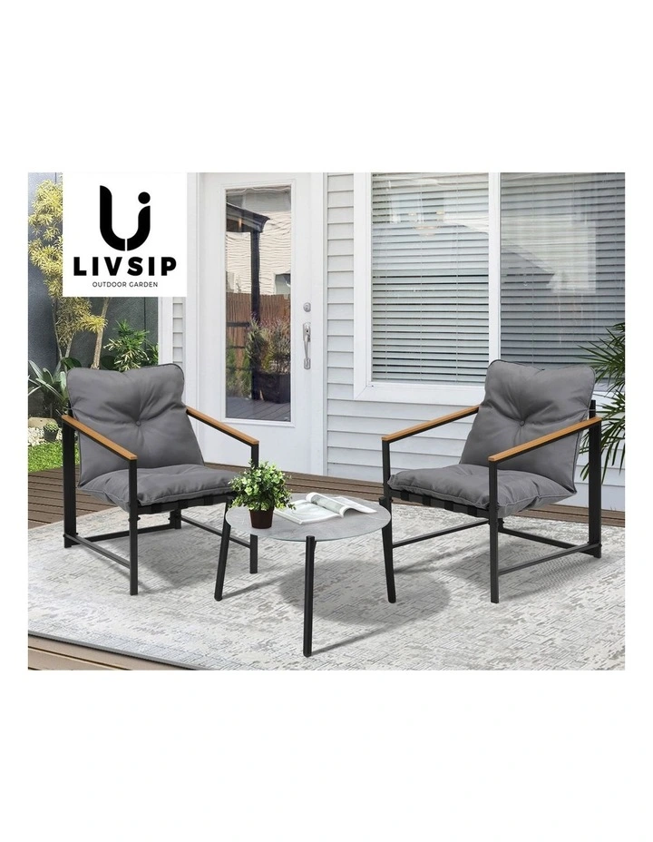 Livsip 3PC Outdoor Patio Furniture Set Bistro Sets 50CM Round Grey Marble Table image 7