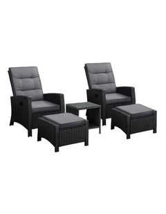 Livsip Outdoor  Recliner Chair & Table Set Wicker lounge Patio Furniture Setting