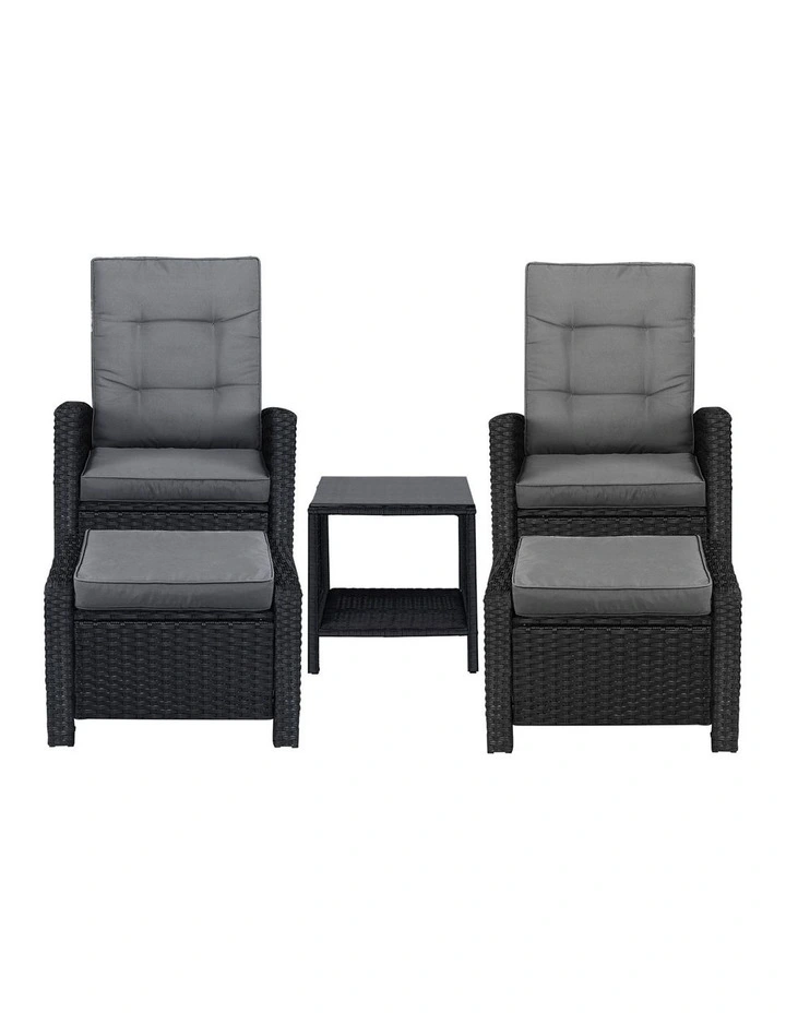 Livsip Outdoor  Recliner Chair & Table Set Wicker lounge Patio Furniture Setting image 2