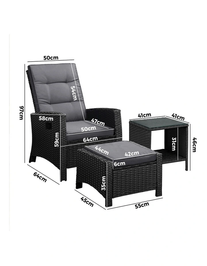 Livsip Outdoor  Recliner Chair & Table Set Wicker lounge Patio Furniture Setting image 3
