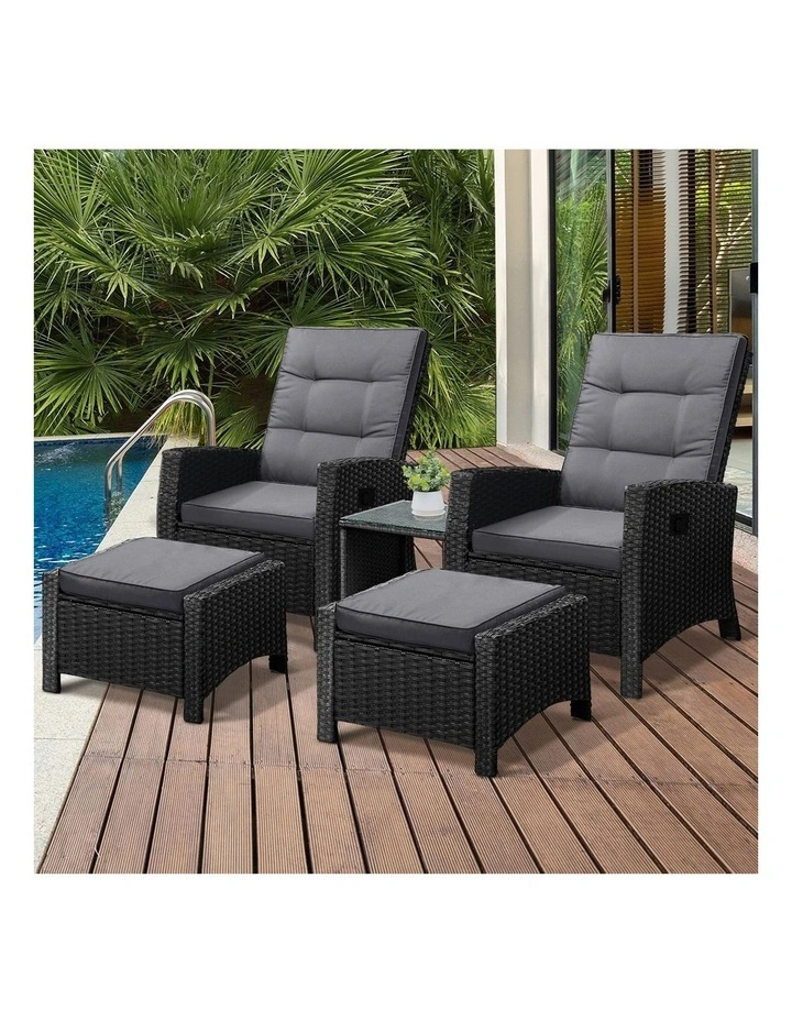 Livsip Outdoor  Recliner Chair & Table Set Wicker lounge Patio Furniture Setting image 5