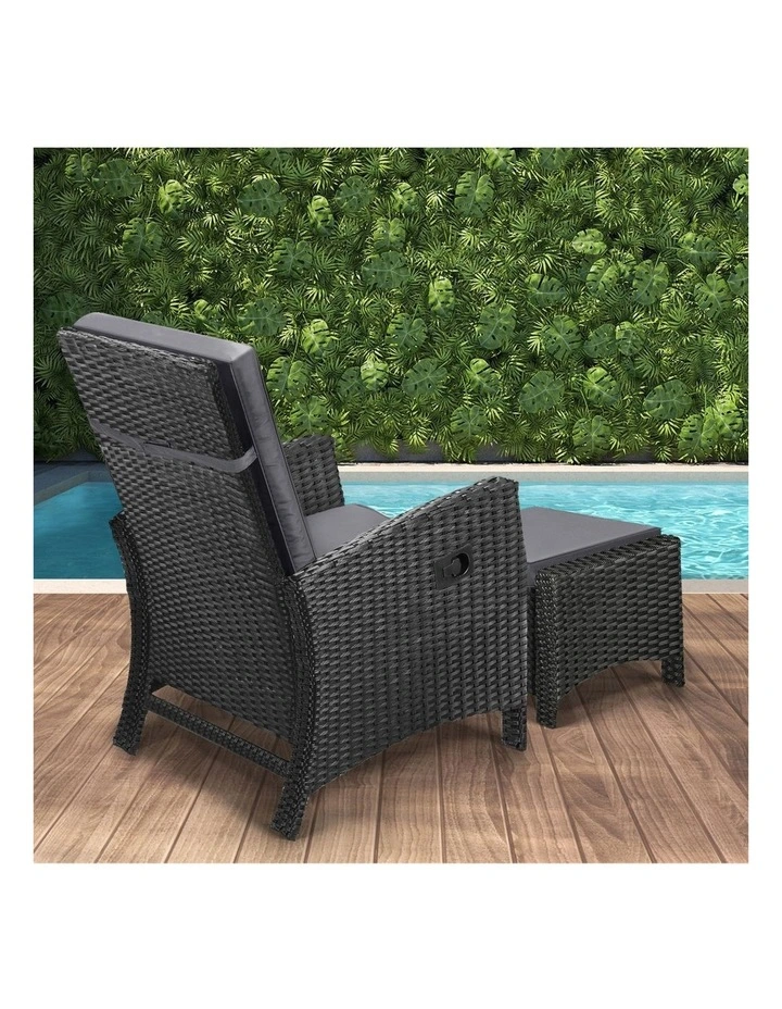 Livsip Outdoor  Recliner Chair & Table Set Wicker lounge Patio Furniture Setting image 6
