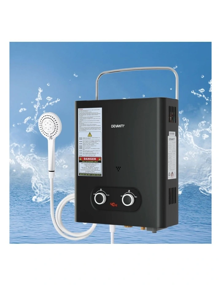 Devanti Portable Gas Water Heater LPG-powered System Black image 3