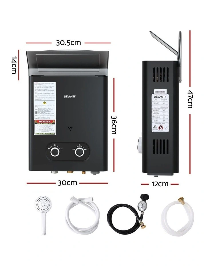 Devanti Portable Gas Water Heater LPG-powered System Black image 4
