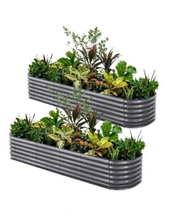 2x Green Fingers Raised Garden Bed 320X80X56cm Oval Planter Box