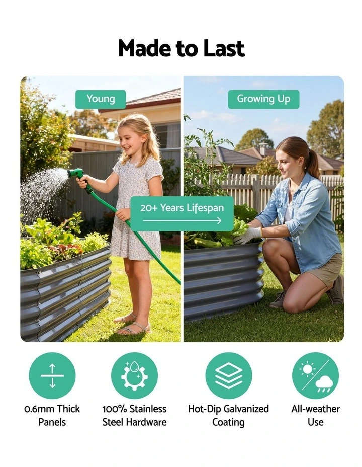 2x Green Fingers Raised Garden Bed 320X80X56cm Oval Planter Box image 5