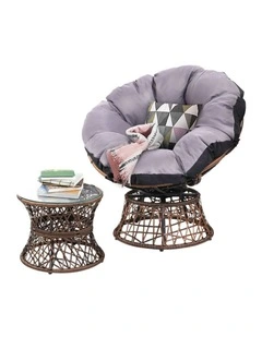Gardeon Outdoor Lounge Setting Papasan Chair Wicker Table Garden Furniture Brown