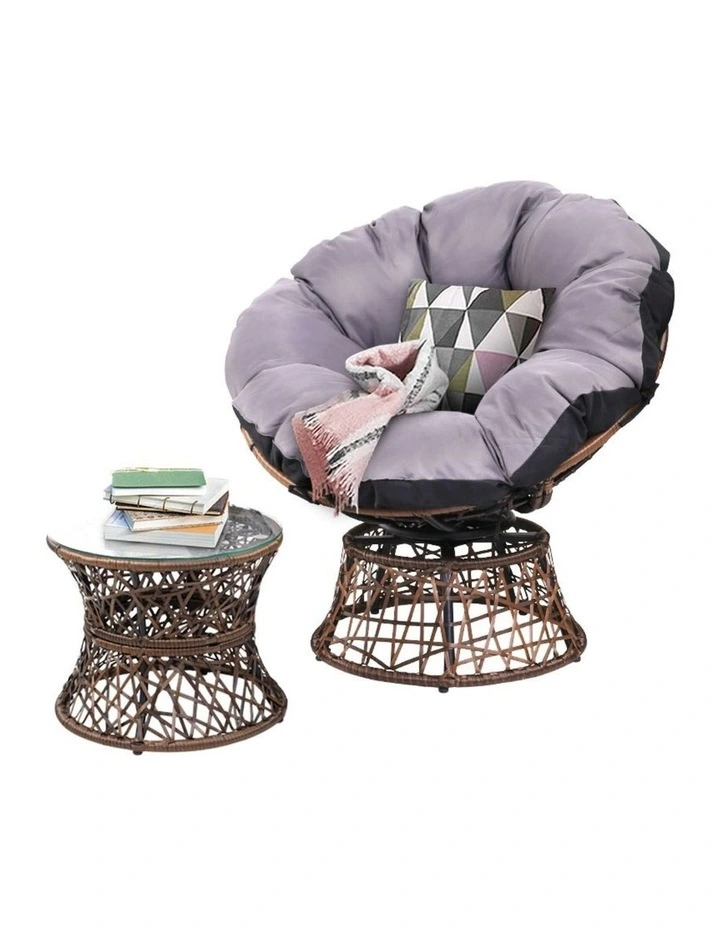 Gardeon Outdoor Lounge Setting Papasan Chair Wicker Table Garden Furniture Brown image 1