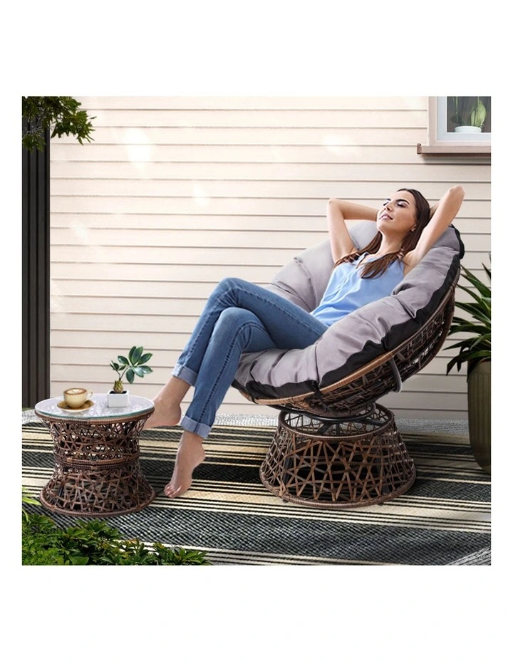 Gardeon Outdoor Lounge Setting Papasan Chair Wicker Table Garden Furniture Brown image 3