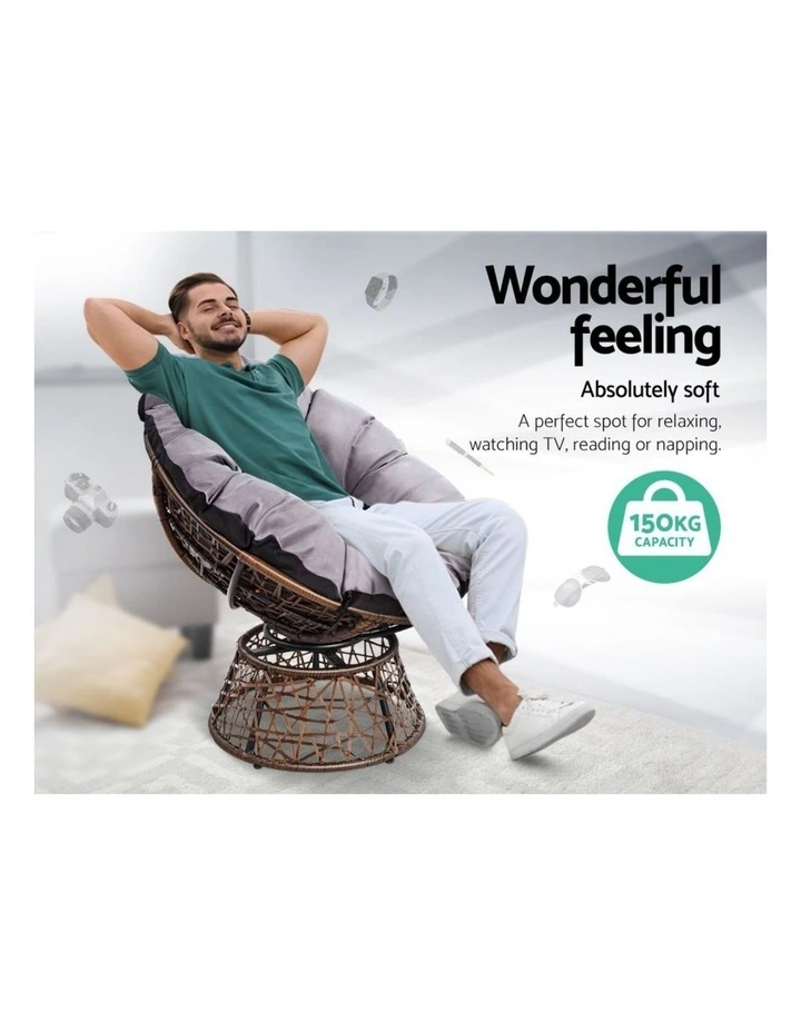 Gardeon Outdoor Lounge Setting Papasan Chair Wicker Table Garden Furniture Brown image 5