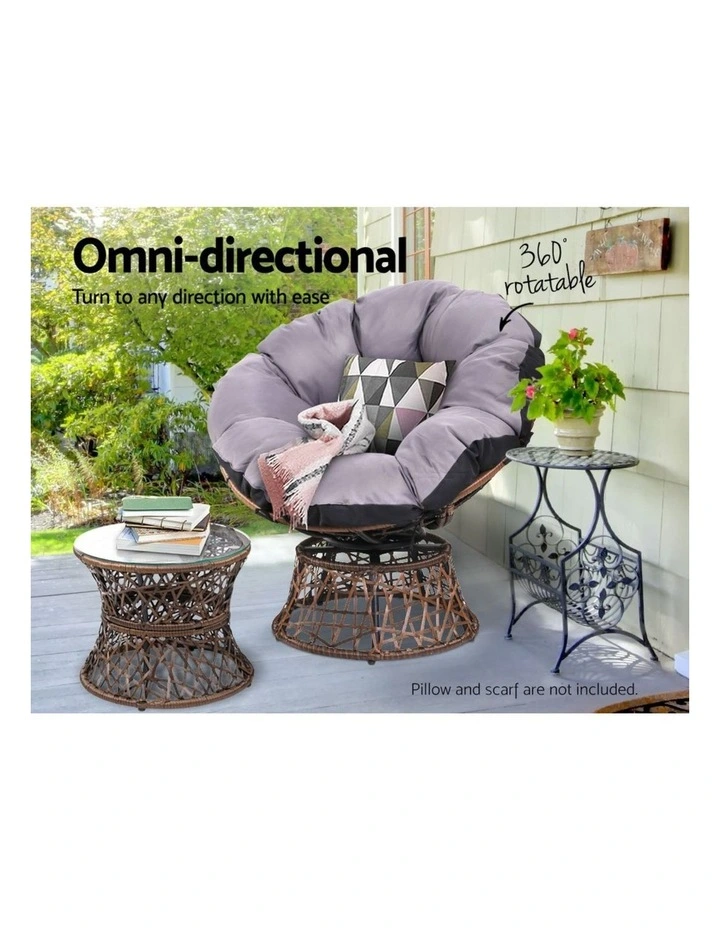 Gardeon Outdoor Lounge Setting Papasan Chair Wicker Table Garden Furniture Brown image 6