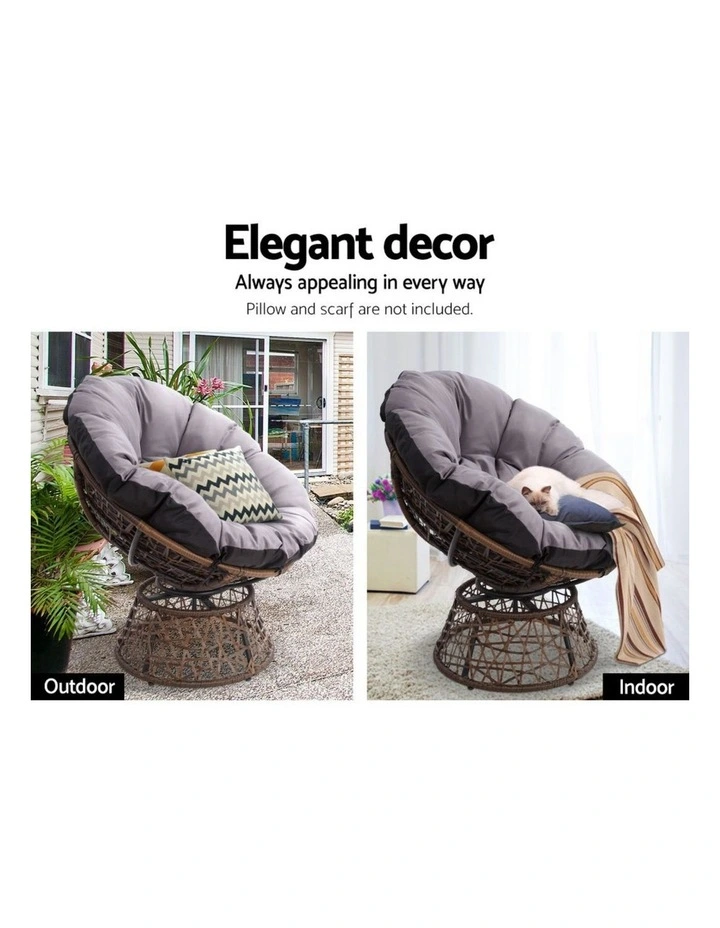 Gardeon Outdoor Lounge Setting Papasan Chair Wicker Table Garden Furniture Brown image 7