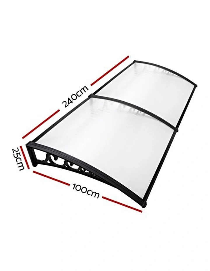 Instahut Window Door Awning 1mx2.4m Transparent image 2