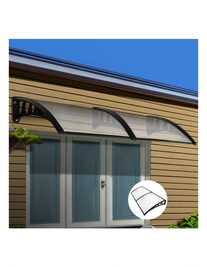 Instahut Window Door Awning 1mx2.4m Transparent image 3