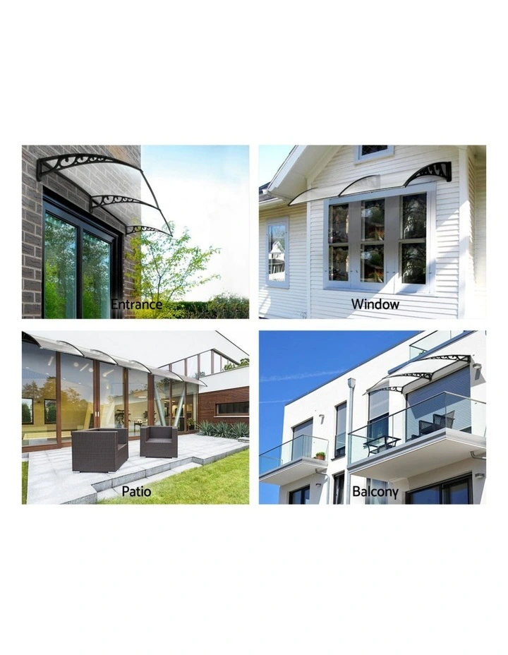 Instahut Window Door Awning 1mx2.4m Transparent image 4