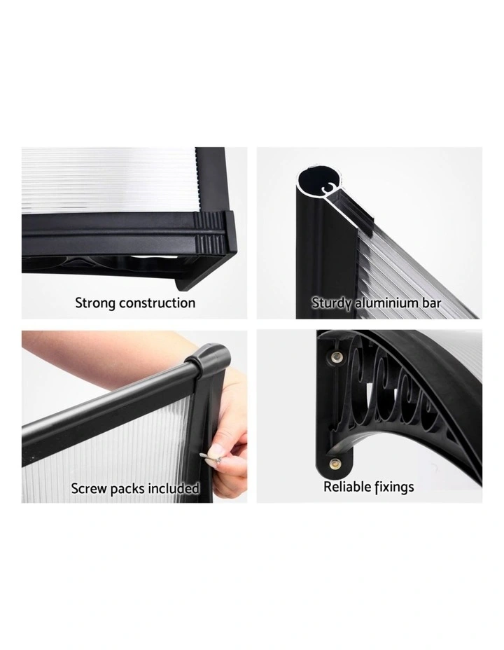 Instahut Window Door Awning 1mx2.4m Transparent image 7